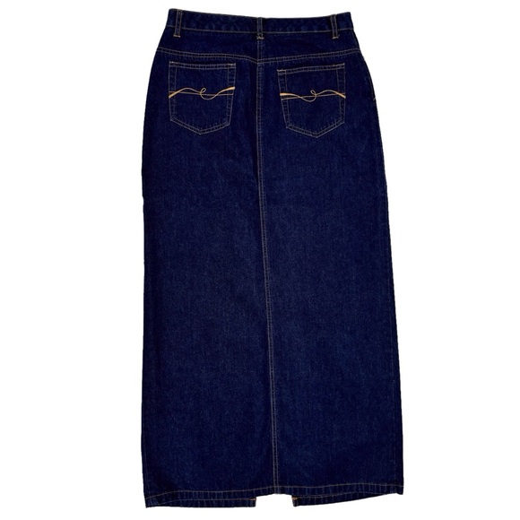 Contrast Jeans Dark Blue Wash Denim Maxi Skirt with Front Slit, 9 - Picture 2 of 16